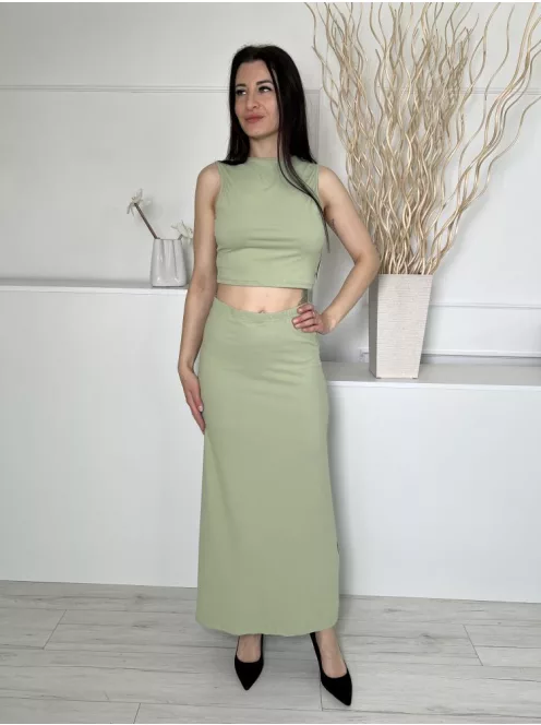 Shein (M) Alma Zöld Kerek Nyakú, Rövid Fazonú Rugalmas Anyagú Felső