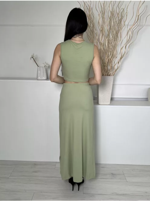 Shein (M) Alma Zöld Kerek Nyakú, Rövid Fazonú Rugalmas Anyagú Felső