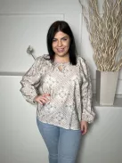 TU (L) Fehér Színes Mintás, Nyakban Megköthető Gumis Ujjvégű, Hátul Hosszított Felső