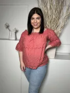 George (L) Korall Anyagában Lyukacsos Mintás Ejtett Darázsolt Vállú, 100% Pamut Felső