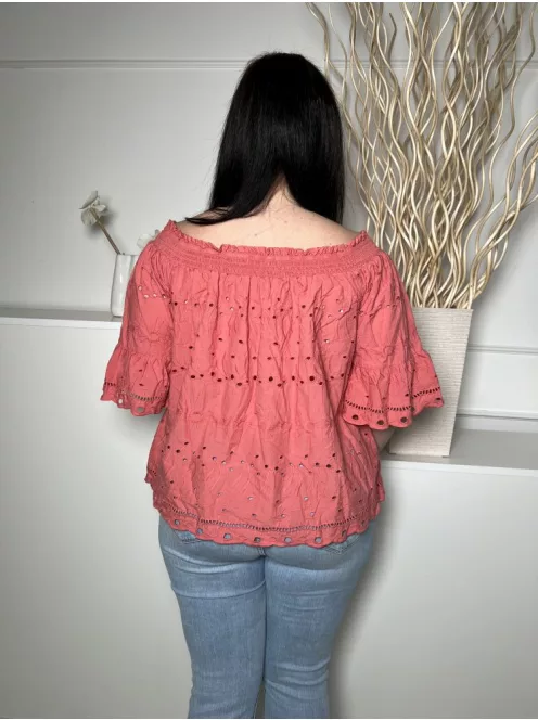 George (L) Korall Anyagában Lyukacsos Mintás Ejtett Darázsolt Vállú, 100% Pamut Felső