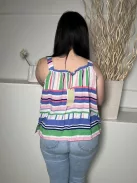 ÚJ Next (L) Fehér-Kék-Rózsaszín-Zöld Csíkos, Mellnél Fodros Pántos, Lenge Fazonú Felső