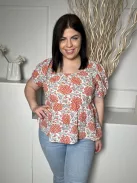 Next (L) Fehér Piros Virágos, Gumis Ujvégű 100% Pamut, Csónak Nyakú Felső