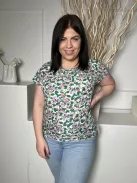 Boden (L) Fehér Zöld-Lila Virágos Hátul Nyakban Gombos Felső