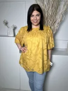 ÚJ Yundai (L) Okkersárga Anyagában Mintás, Hátul Nyakban Gombos Bélelt, Tölcsér Ujjú Felső