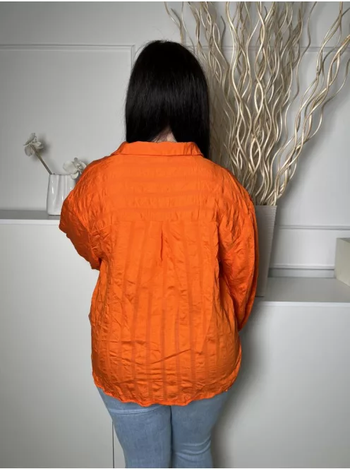 F&F (L) Narancssárga Anyagában Mintás, Alul Megkötős Galléros, Gumis Ujjvégű Felső