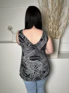 F&F (L) Fekete Fehér Levélmintás Rugalmas Anyagú Felső