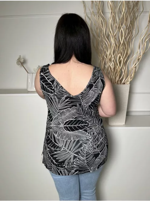 F&F (L) Fekete Fehér Levélmintás Rugalmas Anyagú Felső