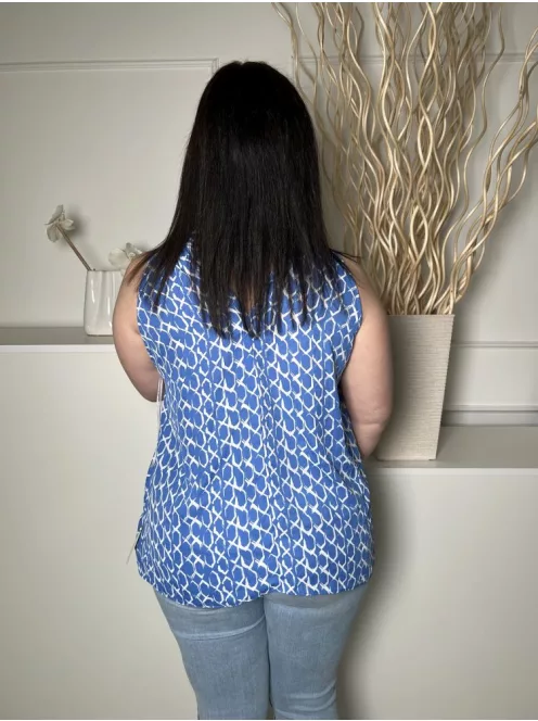 Peacocks (L) Kék Fehér Mintás, Mellnél Kivágott Hátul Nyakban Gombos Felső