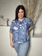 F&F (L) Kék Fehér Mintás, Elől Végig Gombos Galléros Felső