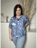   F&F (L) Kék Fehér Mintás, Elől Végig Gombos Galléros Felső