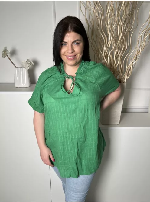 Roman (XXL) Fűzöld Anyagában Mintás, Nyakban Megköthető Felvarrt Ujjvégű, 100% Pamut Felső