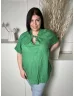   Roman (XXL) Fűzöld Anyagában Mintás, Nyakban Megköthető Felvarrt Ujjvégű, 100% Pamut Felső