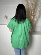 Roman (XXL) Fűzöld Anyagában Mintás, Nyakban Megköthető Felvarrt Ujjvégű, 100% Pamut Felső