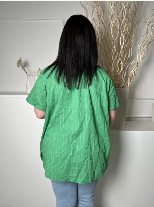 Roman (XXL) Fűzöld Anyagában Mintás, Nyakban Megköthető Felvarrt Ujjvégű, 100% Pamut Felső