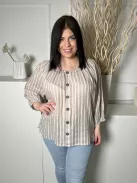 Nutmeg (XL) Cappuccino Fehér Csíkos, Elől Díszgombos 44% Pamut Alapanyagú, Nyakánál Gumírozott Felső