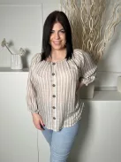 Nutmeg (XL) Cappuccino Fehér Csíkos, Elől Díszgombos 44% Pamut Alapanyagú, Nyakánál Gumírozott Felső