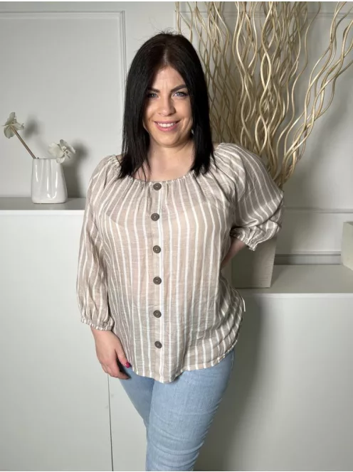 Nutmeg (XL) Cappuccino Fehér Csíkos, Elől Díszgombos 44% Pamut Alapanyagú, Nyakánál Gumírozott Felső