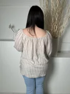 Nutmeg (XL) Cappuccino Fehér Csíkos, Elől Díszgombos 44% Pamut Alapanyagú, Nyakánál Gumírozott Felső