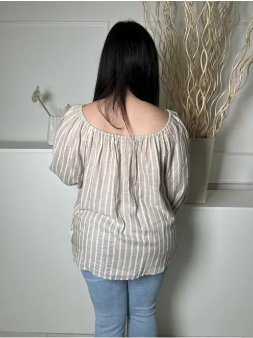 Nutmeg (XL) Cappuccino Fehér Csíkos, Elől Díszgombos 44% Pamut Alapanyagú, Nyakánál Gumírozott Felső