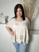 ÚJ  (L) Drapp Anyagában Horgoltmintás Bélelt, Aszimmetrikus Aljú Felső