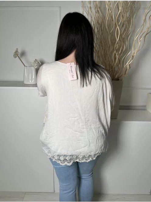 ÚJ  (L) Drapp Anyagában Horgoltmintás Bélelt, Aszimmetrikus Aljú Felső