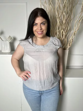   River Island (L) Halvány Szürke Nyakánál Gumírozott Enyhén Áttetsző Felső