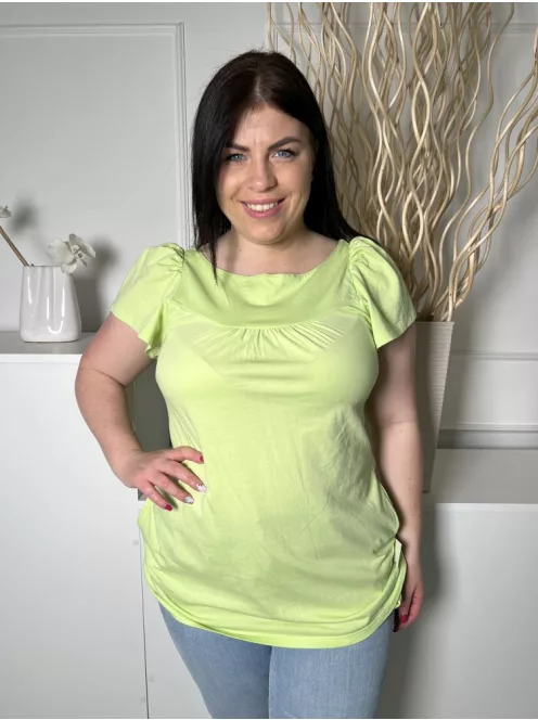 M&S (L) Lime Zöld Hátul Nyakban Csavart, 100% Pamut Mellnél Rácolt, Buggyos Vállú Felső