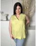   ÚJ Carolyn Donnelly (L) Banánzöld 100% Len Alapanyagú, V Kivágású Kerekített Aljú Felső