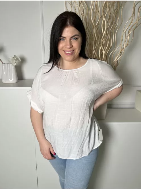 Esprit (L) Fehér Hátul Gombos, Felvarrt Ujjvégű Enyhén Áttetsző Felső