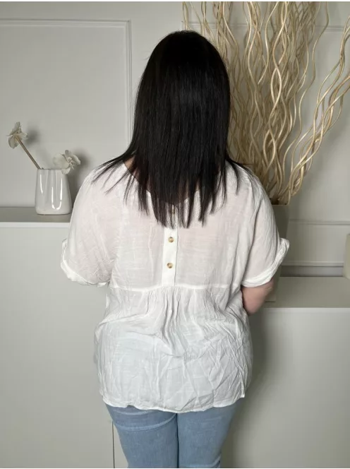 Esprit (L) Fehér Hátul Gombos, Felvarrt Ujjvégű Enyhén Áttetsző Felső