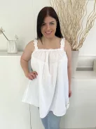 Boohoo (M) Fehér Fodros Szegélyű, Pántos Lenge Fazonú, 100% Pamut Felső