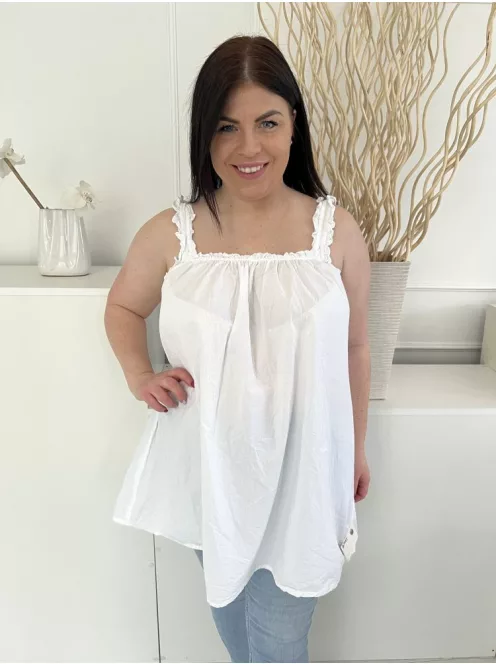 Boohoo (M) Fehér Fodros Szegélyű, Pántos Lenge Fazonú, 100% Pamut Felső