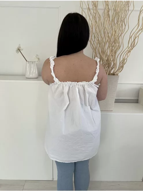 Boohoo (M) Fehér Fodros Szegélyű, Pántos Lenge Fazonú, 100% Pamut Felső