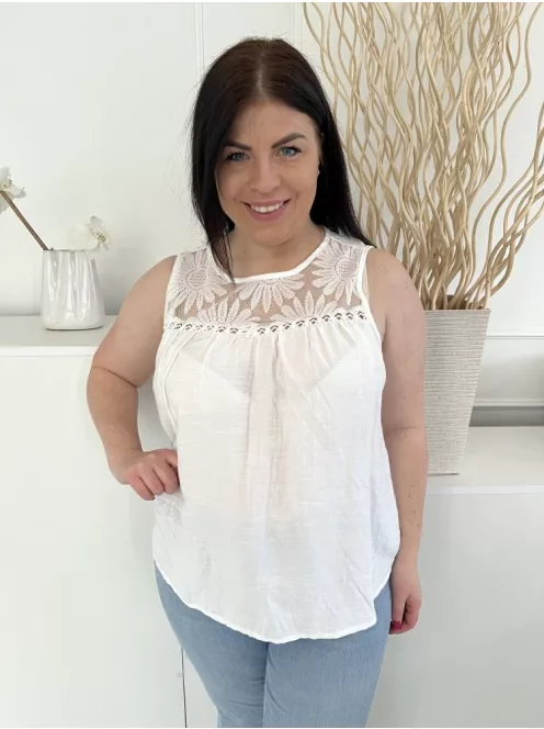 Shein (L) Fehér Felül Áttetsző Virágmintás Hátul Nyakban Gombos Felső