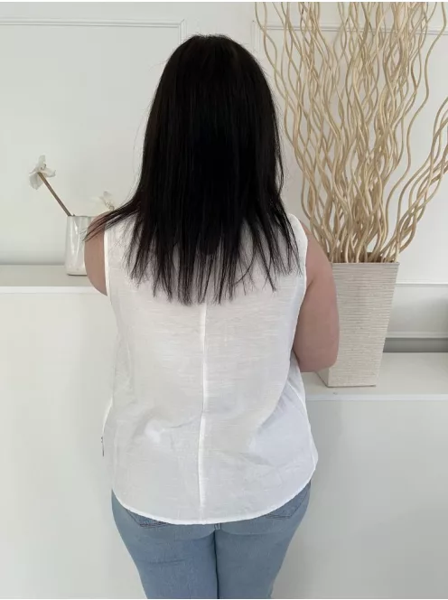 Shein (L) Fehér Felül Áttetsző Virágmintás Hátul Nyakban Gombos Felső