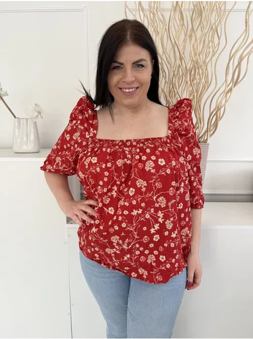 Next (XL) Piros Drapp Mintás, 100% Pamut Kocka Kivágású, Buggyos Vállú Felső