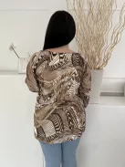 Wallis (M) Barna Mintás, V Kivágású Vállán Díszköves, Nyitott Ujjú Felső