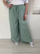 Shein (XXL) Selyemcukor Zöld Anyagában Mintás, Gumisderekú Díszmegkötős, Zsebes, Bőszárú Nadrág