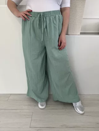   Shein (XXL) Selyemcukor Zöld Anyagában Mintás, Gumisderekú Díszmegkötős, Zsebes, Bőszárú Nadrág