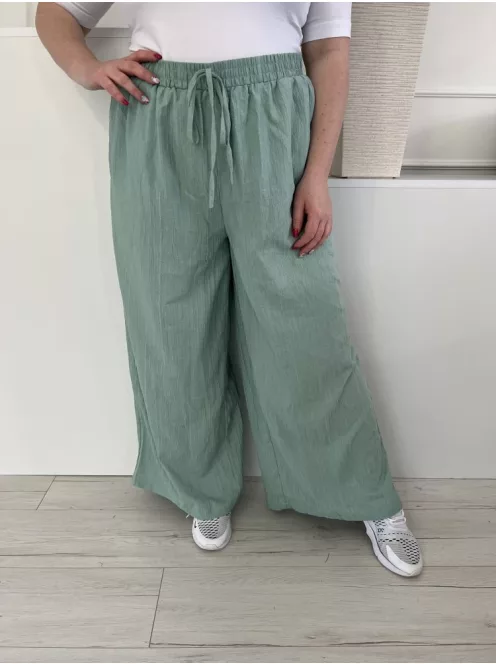 Shein (XXL) Selyemcukor Zöld Anyagában Mintás, Gumisderekú Díszmegkötős, Zsebes, Bőszárú Nadrág