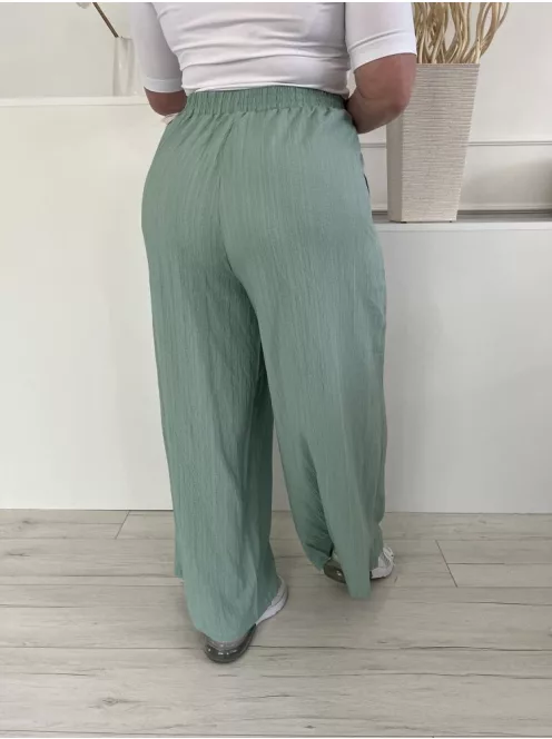 Shein (XXL) Selyemcukor Zöld Anyagában Mintás, Gumisderekú Díszmegkötős, Zsebes, Bőszárú Nadrág