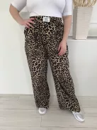 Shein (XL) Barna Fekete Foltmintás, Gumisderekú Zsebes, Bőszárú Nadrág