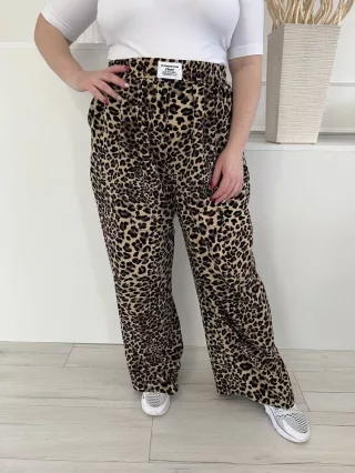   Shein (XL) Barna Fekete Foltmintás, Gumisderekú Zsebes, Bőszárú Nadrág