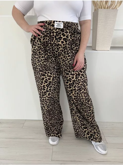 Shein (XL) Barna Fekete Foltmintás, Gumisderekú Zsebes, Bőszárú Nadrág