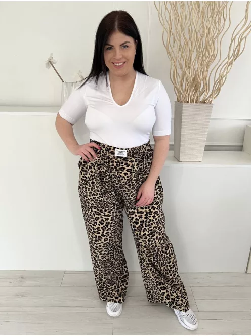 Shein (XL) Barna Fekete Foltmintás, Gumisderekú Zsebes, Bőszárú Nadrág