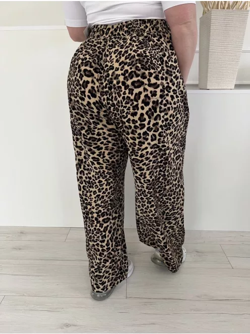 Shein (XL) Barna Fekete Foltmintás, Gumisderekú Zsebes, Bőszárú Nadrág