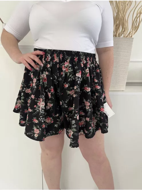 Boohoo (XL) Fekete Színes Virágos, Derékban Összehúzható Megkötős Rövidnadrág