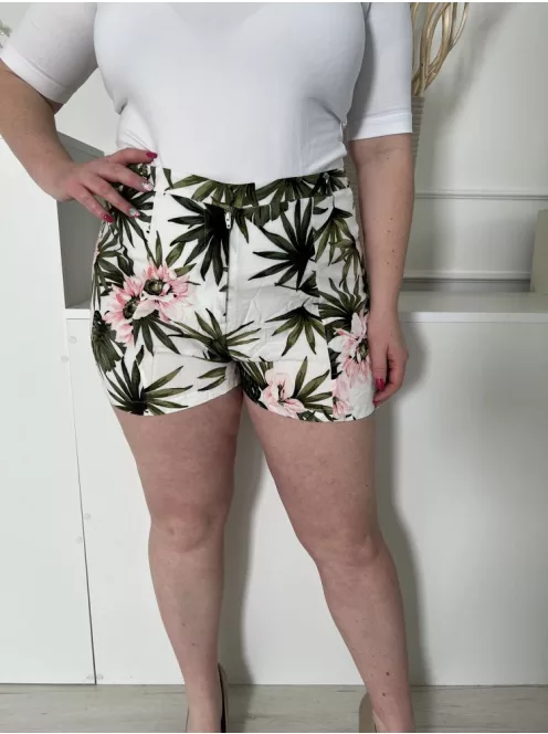 Dorothy Perkins (L) Fehér Zöld Levélmintás, Elől Kapcsos Vékony Anyagú Rövidnadrág