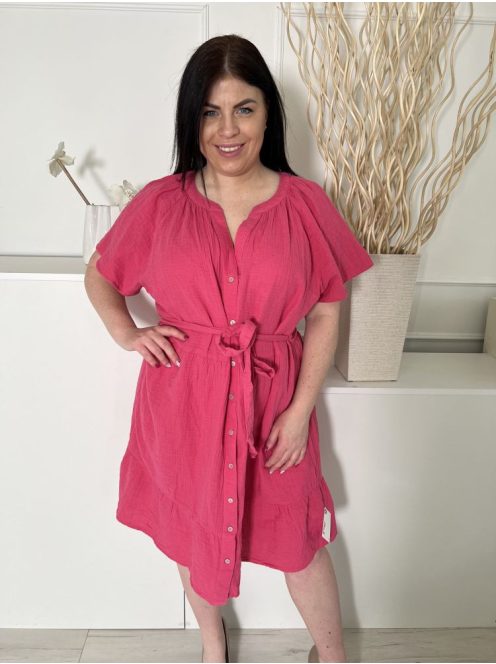 ÚJ Nutmeg (XL) Rózsaszín Elől Végig Gombos, Derékban Megkötős 100% Pamut, Fodros Aljú Ruha